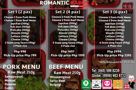 Menu at Romantic Baboy SM City Clark restaurant, Angeles, Parking For SM