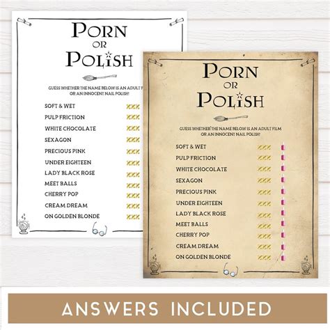 Wizard Porn Or Polish Game Printable Bridal Shower Games Etsy