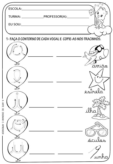 Atividades leitura escrita de vogais cursivas maiúsculas e