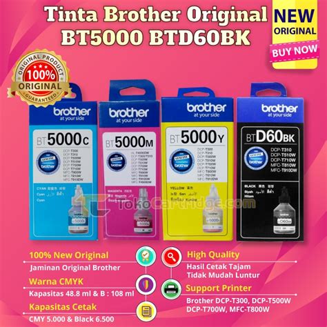 Jual PAKET TINTA CMYK Brother Original BT5000 BTD60BK BT 5000 BTD 60BK