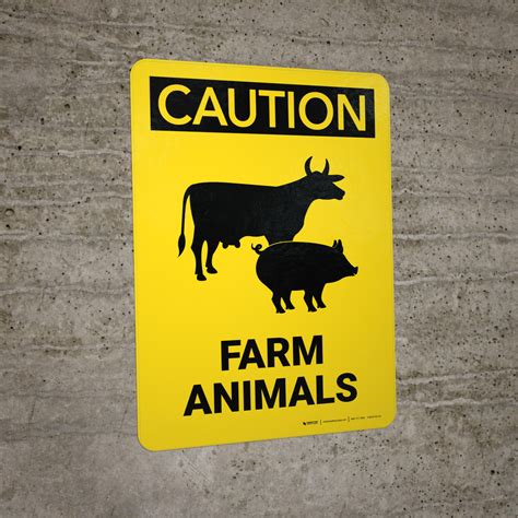 Caution Farm Animals With Cow And Pig Icons Portrait Wall Sign