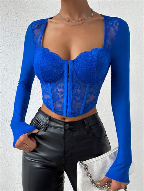 Shein Glamour Top Bainha Assimétrica Colheita Bustiê Renda Shein Brasil