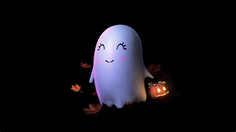 Cute ghost Wallpaper 4K, Halloween night, Kawaii, AMOLED