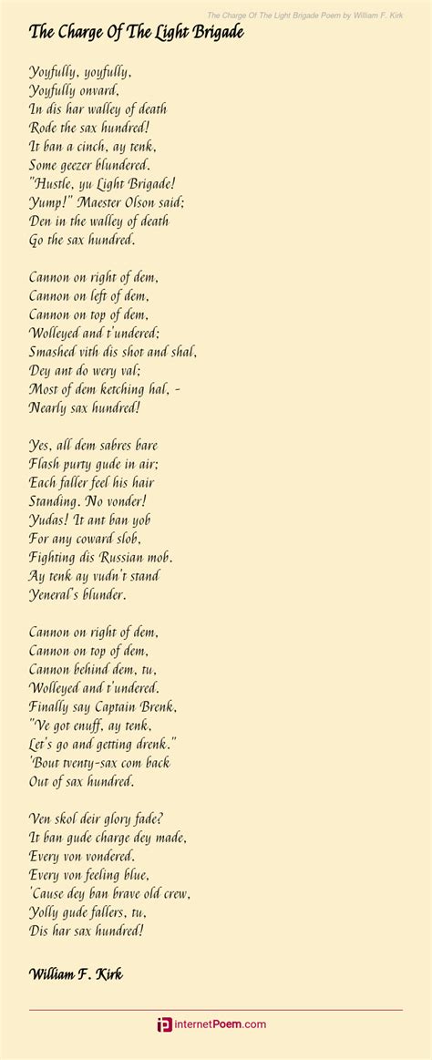 The Charge Of The Light Brigade Poem By William F Kirk