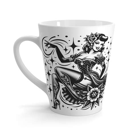 Pinup Latte Mug Black And White Flash Art Tattoo Coffee Tea Mug Sexy