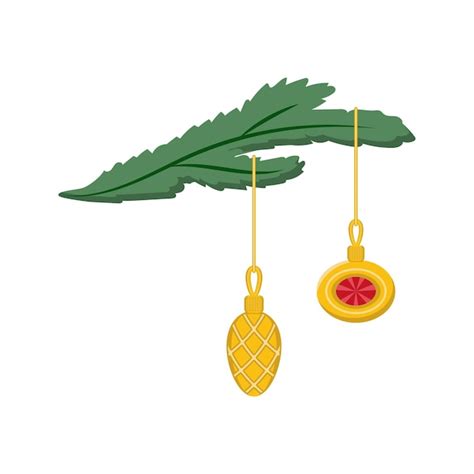 Premium Vector Spruce Branch With Glass Decorations