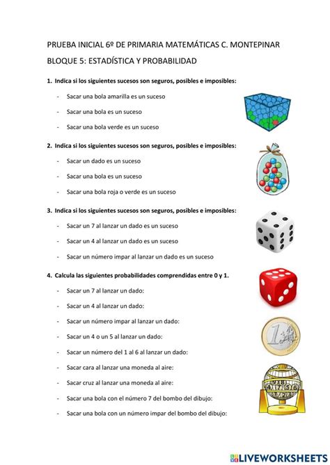 Ficha online de Estadística y probabilidad para Sexto de Primaria