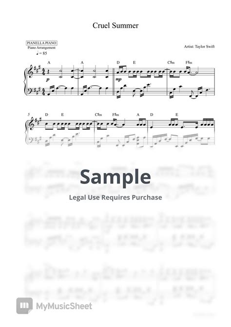 Taylor Swift Cruel Summer Piano Sheet Sheets By Pianella Piano