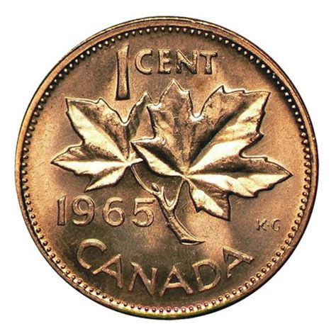 1965 Canadian 1-Cent Maple Leaf Twig Penny Coin (Brilliant Uncirculated)