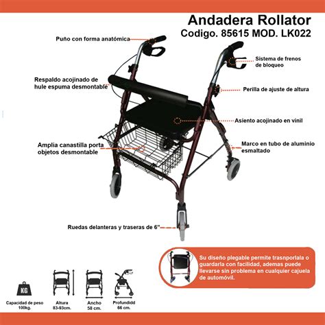 Andadera Rollator Aluminio Plegadiza Mod Lk Human Haim