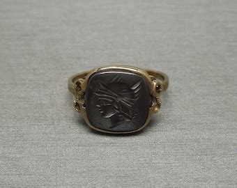 Vintage K Gold Hematite Intaglio Ring Etsy