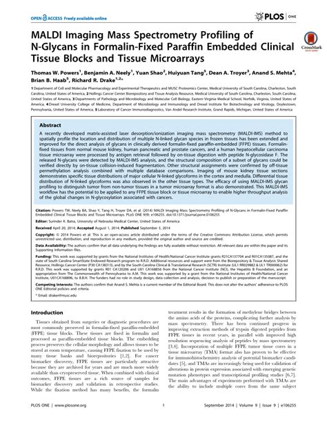 Pdf Maldi Imaging Mass Spectrometry Profiling Of N Glycans In Formalin Fixed Paraffin Embedded