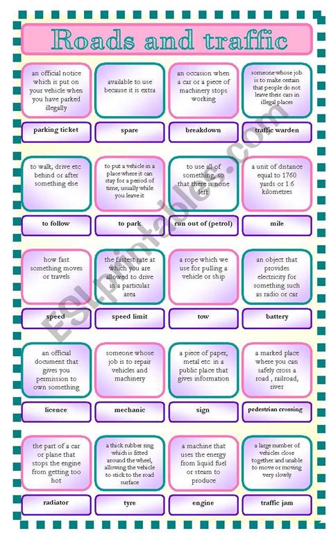 Roads And Traffic Vocabulary Esl Worksheet By Tanyazzz