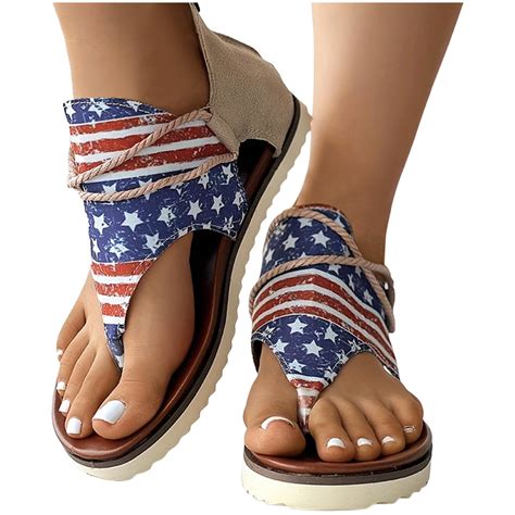 Oyedens Independence Day Flip Flop Sandals Usa Flag Low Heel Slip On