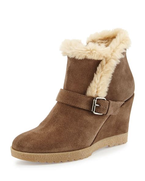 Lyst Aquatalia Carlotta Faux Fur Lined Suede Wedge Ankle Boot In Brown