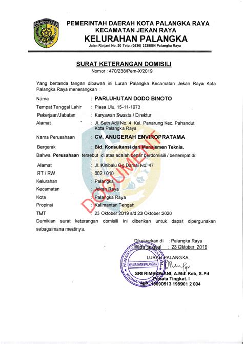 Contoh Surat Domisili Perusahaan Homecare