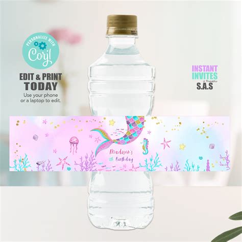 Mermaid Water Labels Mermaid Labels Mermaid Water Bottle Etsy