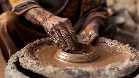 Premium Photo The Hands Of A Potter Shape A Lump Of Clay On A