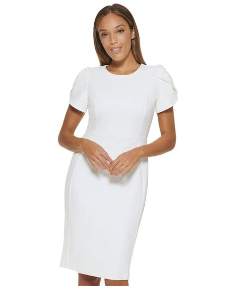 Calvin Klein Tulip Sleeve Scuba Crepe Sheath Dress Macys