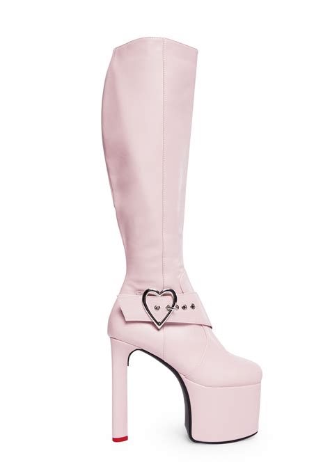 Lamoda Heart Heel Platform Thigh High Boots Pink Dolls Kill