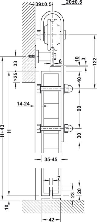 herraje para puerta corrediza Häfele Slido D Line42 100S juego con