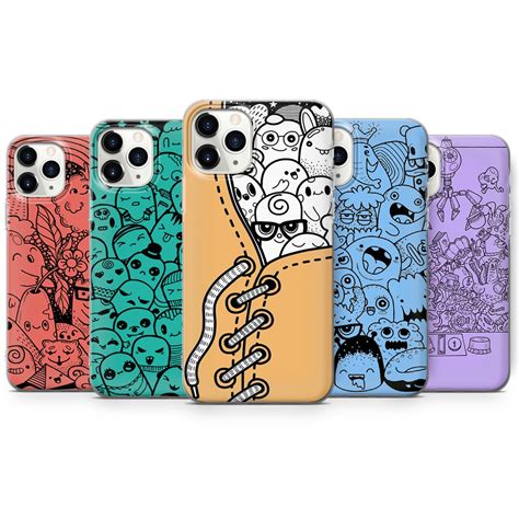 Doodle Art Phone Case Cartoon Monsters Cover For Iphone 14 Etsy