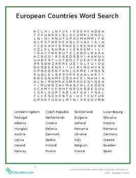 European Countries Word Search By Oasis Edtech Tpt