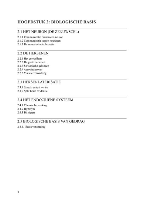 Hoofdstuk Biologische Basis Van Gedrag Hoofdstuk Biologische
