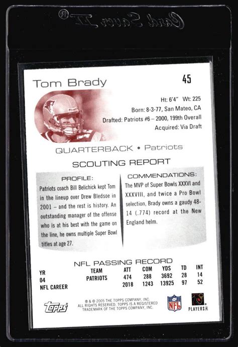 2005 Topps Draft Picks Prospects Tom Brady 45 New England Patriots