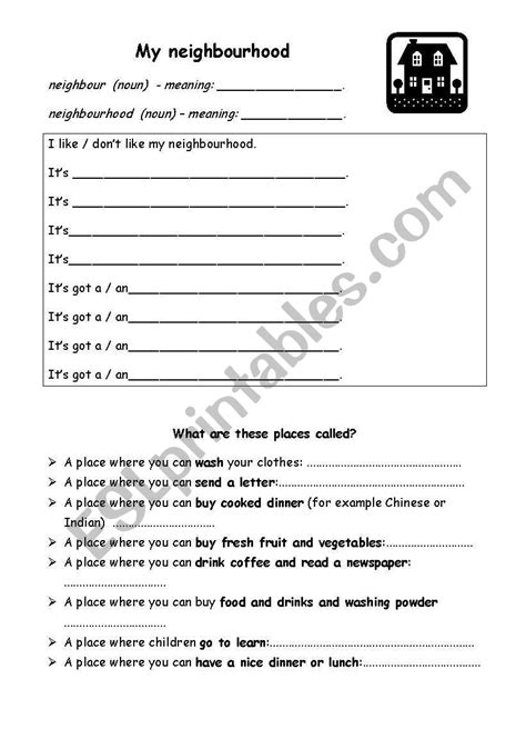 English Worksheets My Neighbourhood