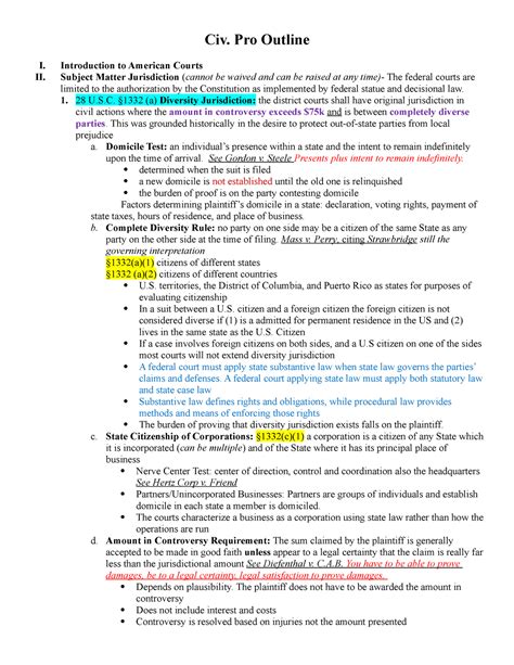 Civ Pro Outline Civ Pro Outline I Introduction To American Courts