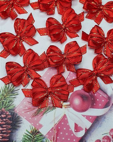 Gold Red Christmas Bows Ribbon Craft Bows - Etsy