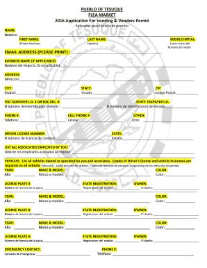 Fillable Online Pueblo Of Tesuque Flea Market Application For