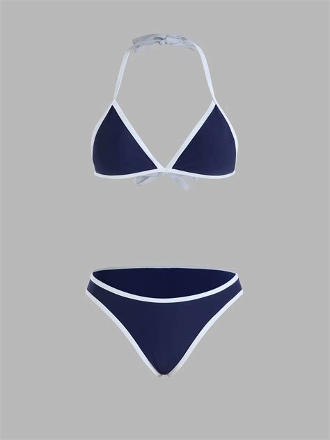 Contrast Trim Triangle Bikini Set Cider