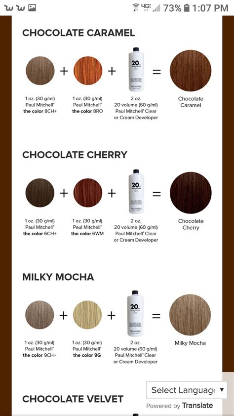 Hair Color Formula Chart