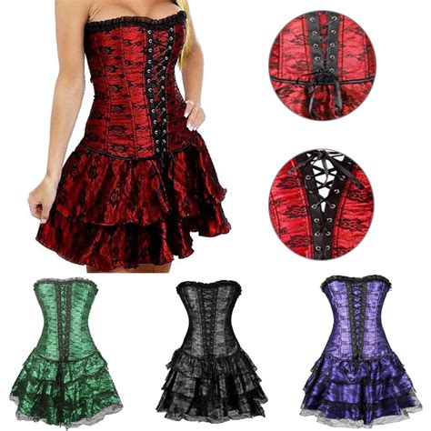 Gothic Sexy Jacquard Corset Burlesque Exotic Tutu Skirt Corset Overbust