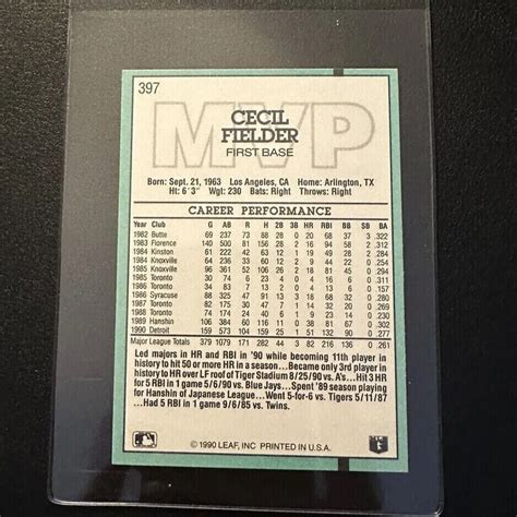 Cecil Fielder Donruss Mvp Series Baseball Mlb Detroit Tigers