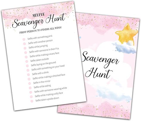 Slumber Party Games For Adults Scavenger Hunt Sleepover Games Card Blush Pink