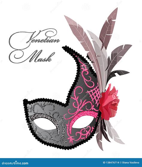 Vector Design Of Venetian Mask With Feathers And Rose Flower Stock