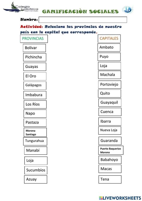 Provincias Del Ecuador Ciencias Sociales Worksheet Kami