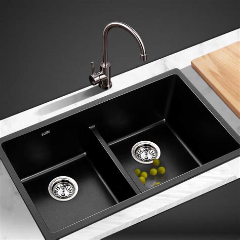 Cefito Stone Granite Kitchen Sink Double Bowl Top Undermount 790x460mm