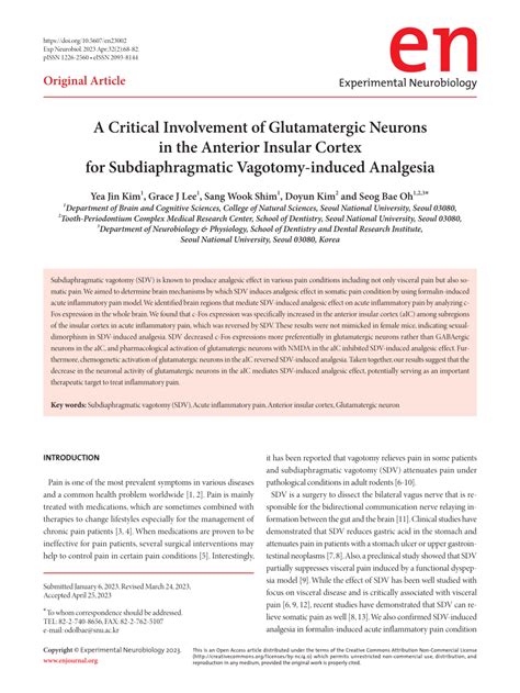 Pdf A Critical Involvement Of Glutamatergic Neurons In The Anterior