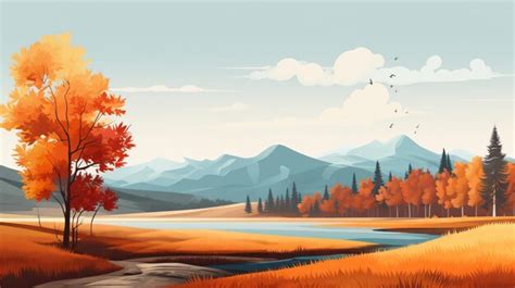 Premium AI Image | a painting of a beautiful autumn landscape with a river