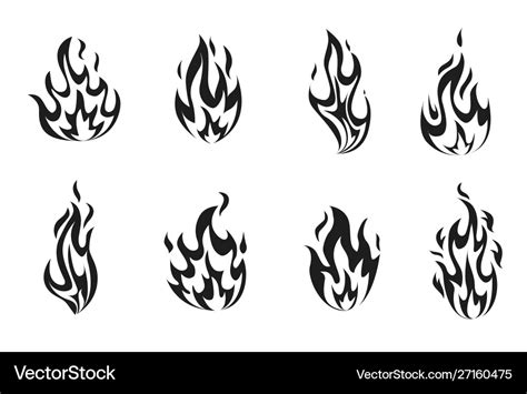 Set Monochrome Fire Flames Royalty Free Vector Image