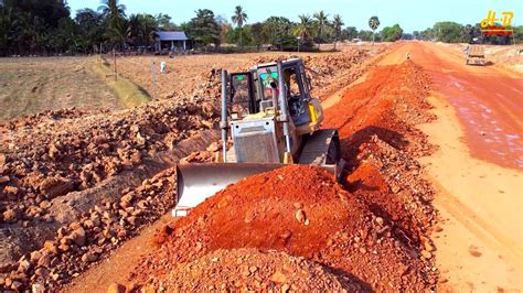 Incredible Heavy Bulldozer Dozer Pushing Land For Subgrade New Road