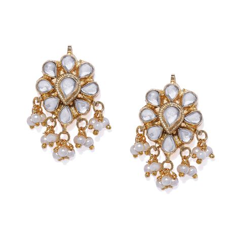 AccessHer Gold Plated White Jadau Paachi Kundan Studs With Pearl Buy