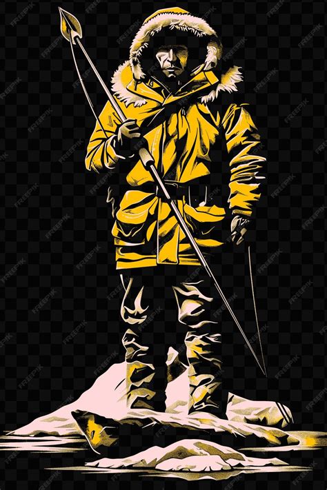 premium psd inuit hunter holding  harpoon  standing  ice