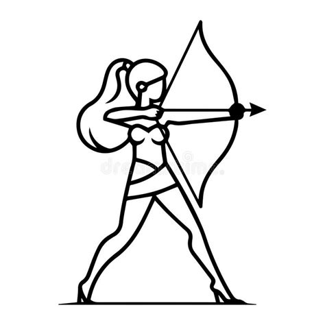 Archer Woman Logo Or Modern Line Icon Vector Line Art And Icon Design With Bold Outline Stock