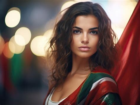 Premium Ai Image A Beautiful Portugal Woman With A Portugal Flag