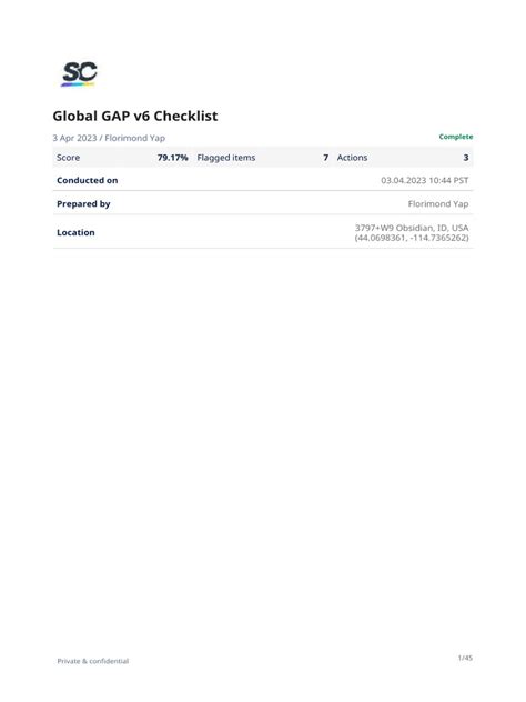 Global Gap Checklist Sample Report Safetyculture Pdf